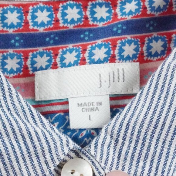 J.Jill Linen Button Up Top Womens Large Mix Media Floral Black Short Sleeve - Picture 4 of 10